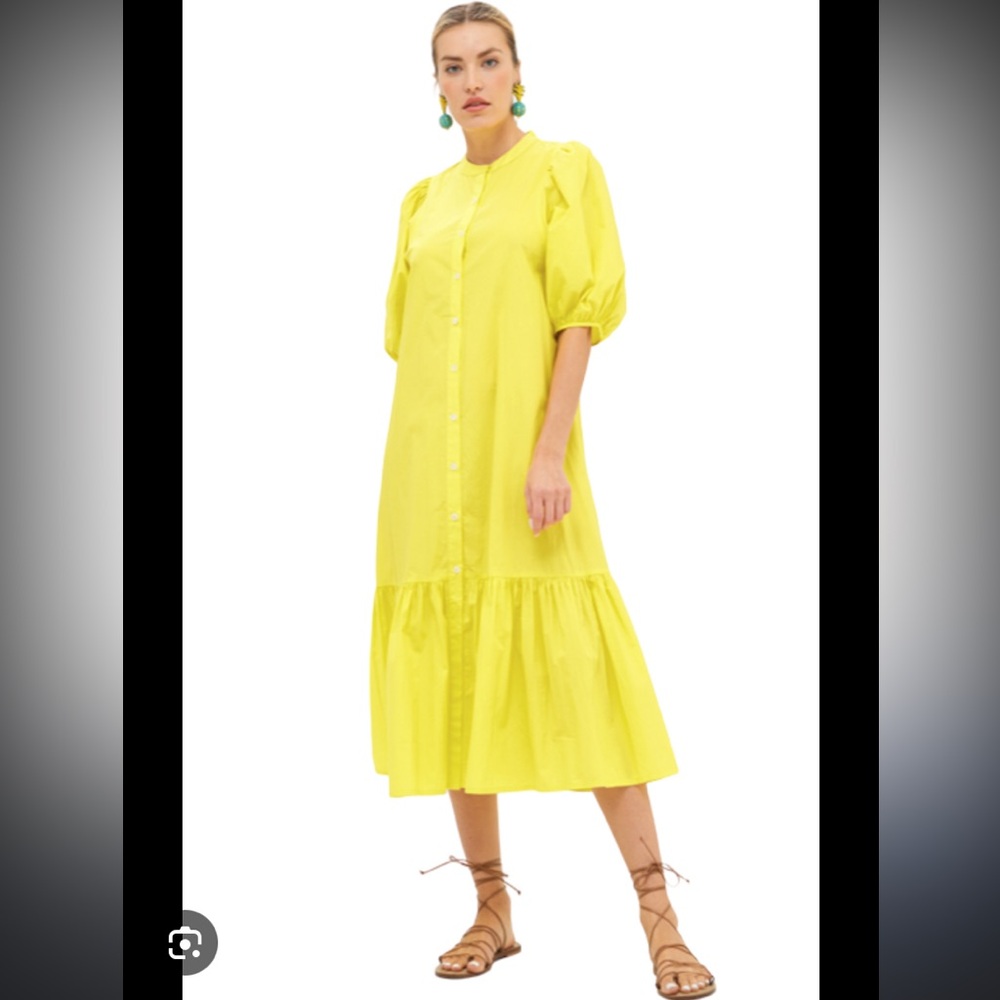 Oliphant Button Puff Midi Dress. EUC. Bright Yellow. Size XL. Retail price $388.